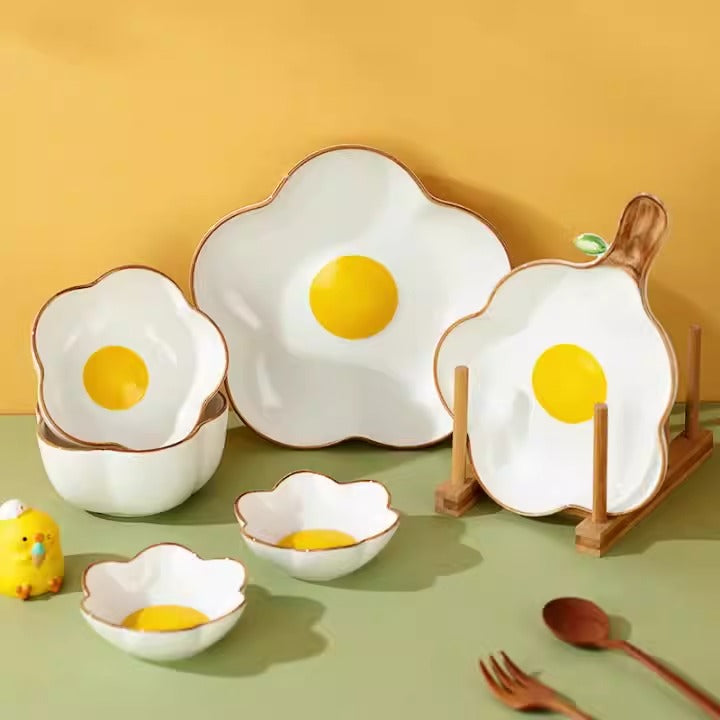 Creative Sun Egg Ceramic Bowl and Plate Set