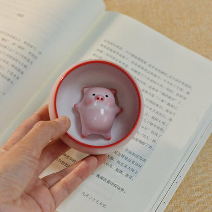 Cartoon ceramic teacup - funny piglet with bubbles under base