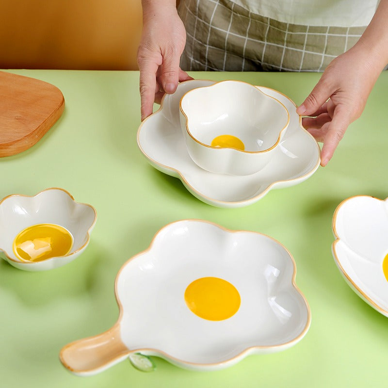 Creative Sun Egg Ceramic Bowl and Plate Set