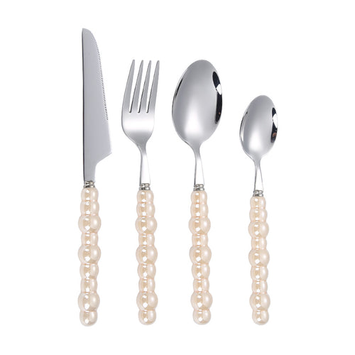 304 Stainless Steel Knife Fork Spoon with Creative Pearl Ceramic Handles Tableware