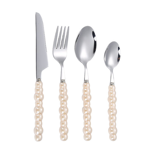 304 Stainless Steel Knife Fork Spoon with Creative Pearl Ceramic Handles Tableware