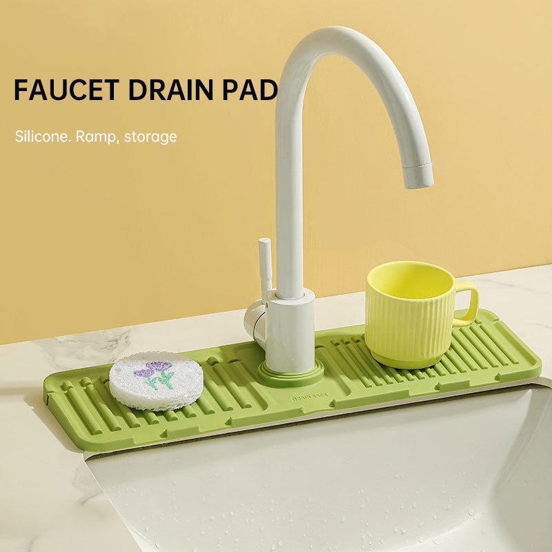 Height-increasing sloped drain pad faucet sink splash guard drain pad