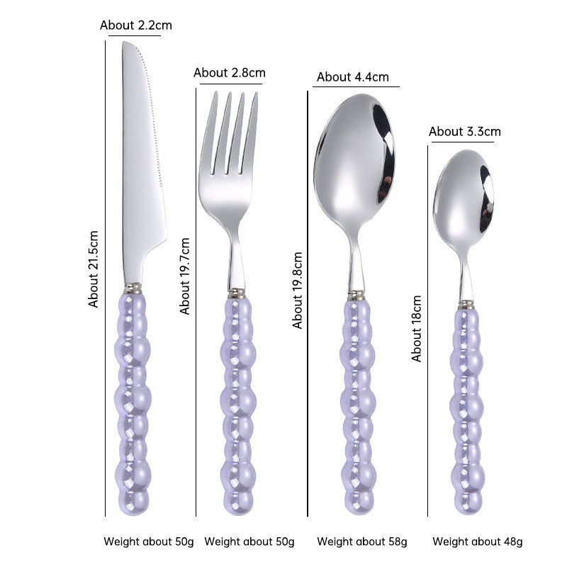 304 Stainless Steel Knife Fork Spoon with Creative Pearl Ceramic Handles Tableware