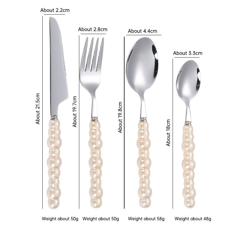 304 Stainless Steel Knife Fork Spoon with Creative Pearl Ceramic Handles Tableware
