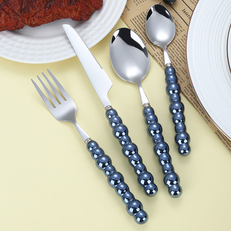 304 Stainless Steel Knife Fork Spoon with Creative Pearl Ceramic Handles Tableware