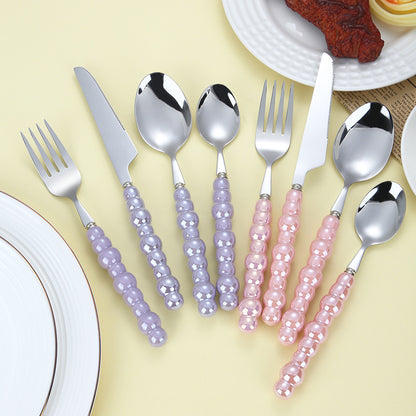 304 Stainless Steel Knife Fork Spoon with Creative Pearl Ceramic Handles Tableware