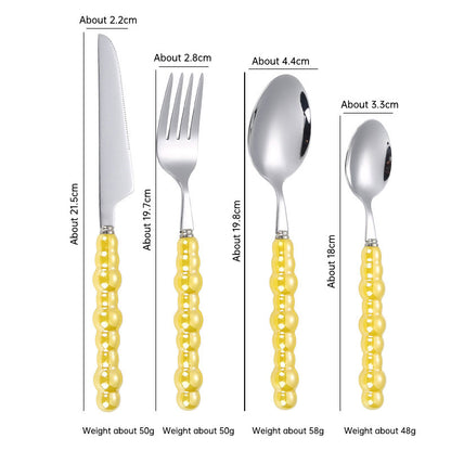 304 Stainless Steel Knife Fork Spoon with Creative Pearl Ceramic Handles Tableware